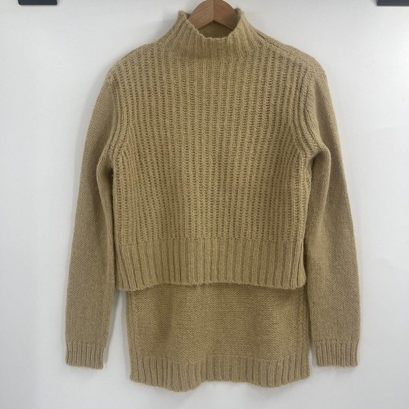 Project Naadam Camel Open Knit Turtleneck Sweater/Short Poncho, Size XS, NWT! - Picture 1 of 3